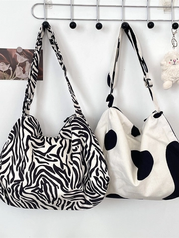 Bolso De Pana Para Mujer Estampado Vaca Cebra Gran Capacidad Bolso De Hombro Tote Hobo Correa Ajustable Casual
