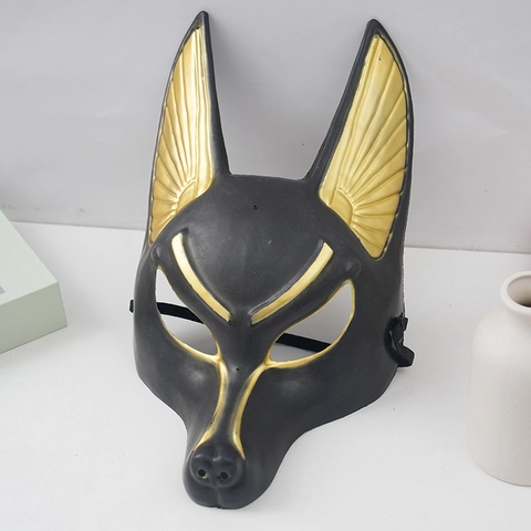 Anubis Maske Altägyptischer Totengott Wolfskopf Kunststoff Maskerade Horror Halloween Cosplay Party Requisite Schwarz Gold