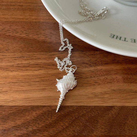 925 Sterling Silver Conch Pendant Necklace Seashell Vintage Minimalist Chic Ocean Style Jewelry For Women