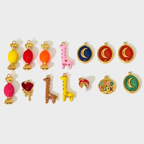 Stainless Steel Enamel Charms DIY Jewelry Pendants Candy Giraffe Mushroom Heart Moon Good Luck Shapes For Necklace Bracelet