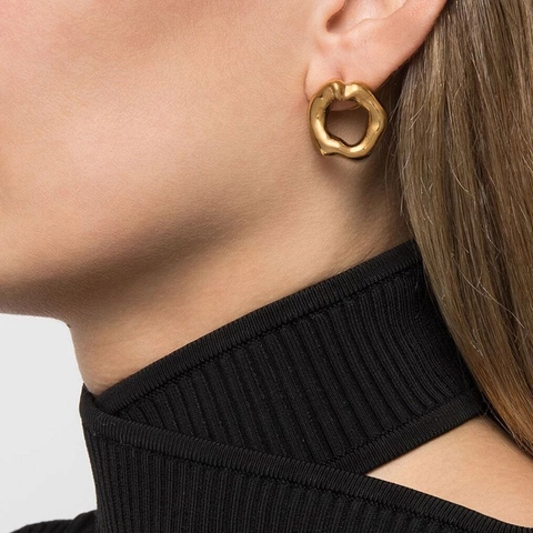 Irregular Geometric Hoop Earrings Stainless Steel 18K Gold Plated Concave Lava Textured Wavy Jewelry For Women