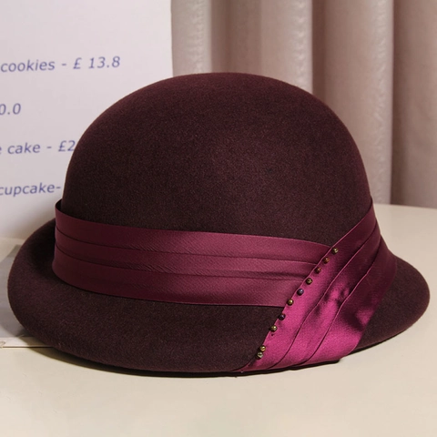Damen Wollglockenhut Französisch Retro Vintage Elegant Warm Wintermütze Mit Satinband Und Perlendekor