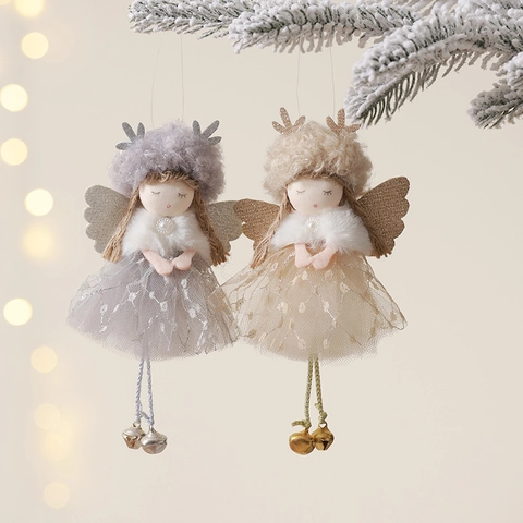 Addobbi Natalizi Appesi Angelo Bambola Fata Peluche Con Ali Di Paillettes Gonna Di Tulle E Campanelli Decorazione Albero