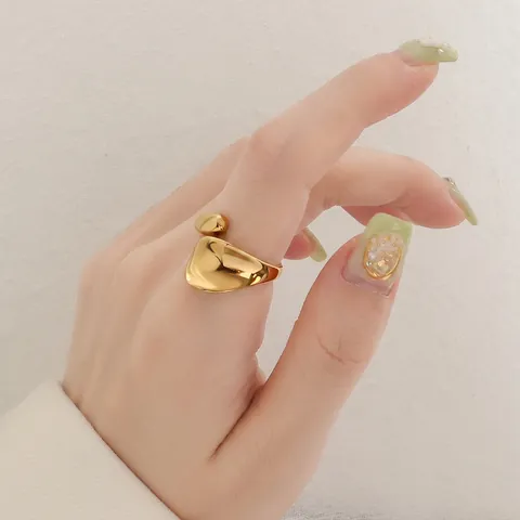 Irregular Geometric Ring Minimalist Liquid Metal Texture Organic Titanium Steel 18K Gold Plated Adjustable Fashion Jewelry