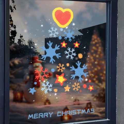 Christmas Window Clings Static PVC Stickers Colorful Snowflake Tree Showcase Glass Door Decor Removable No Glue