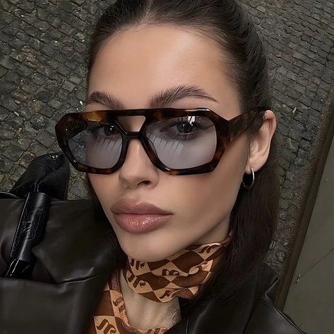 Retro Geometric Double Bridge Sunglasses Plastic Large Frame UV400 Protection Fashion Eyewear For Men Women