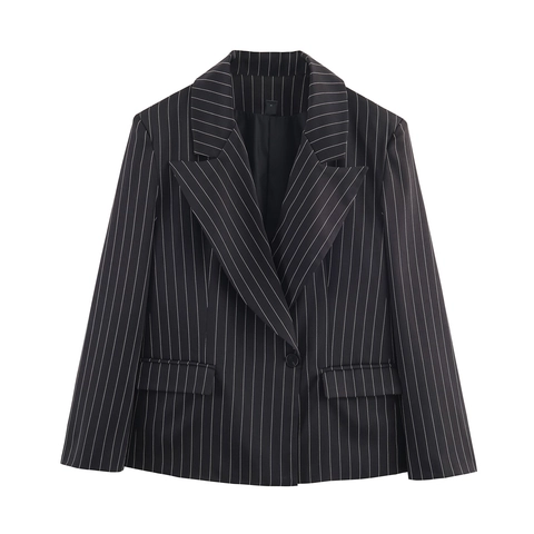 Blazer Da Donna Giacca Gessata Poliestere Bottone Singolo Revers Ufficio Lavoro Elegante Manica Lunga Cappotto Rigato