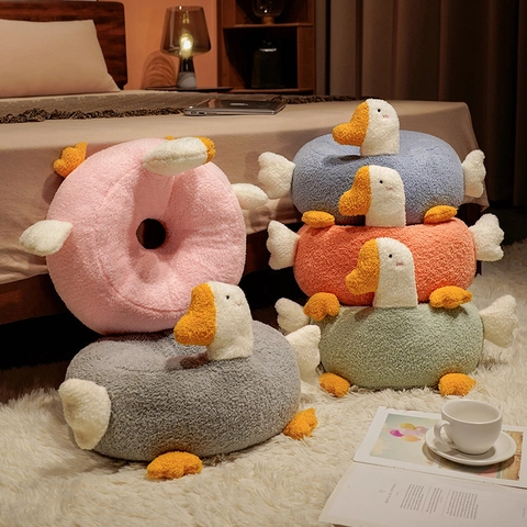 Cute Goose Duck Shape Round Plush Cushion Soft Teddy Velvet Doughnut Floor Futon Thickened Cartoon Pillow Home Decor