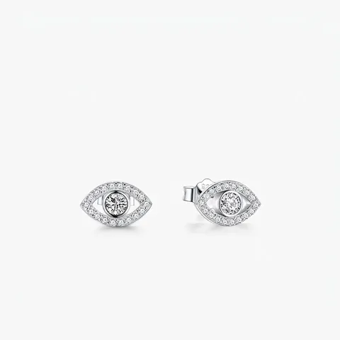Pendientes De Botón De Ojo De Demonio Con Poste De Plata De Ley 925 Circonita Cúbica Pavimentada Joyería Para Mujeres