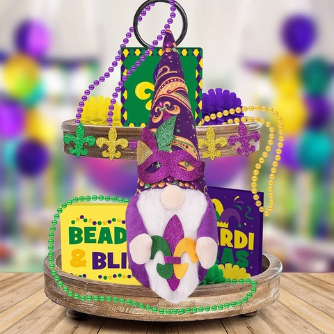 Gnomo De Carnaval Mardi Gras Peluche Lentejuelas Tela Muñeco Sin Rostro Con Máscara Fleur-de-lis Decoración De Fiesta