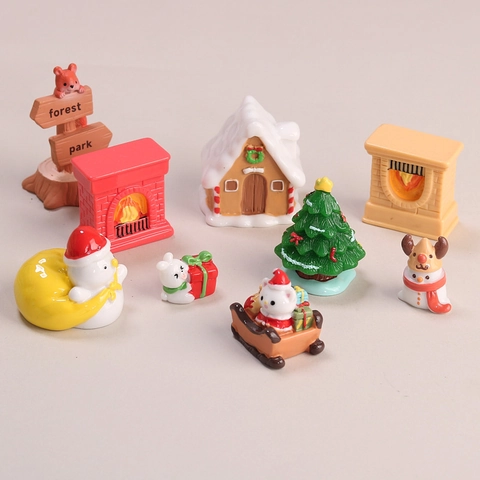 Mini Figurine Di Natale In Resina Per Micro Paesaggio Accessori Fai Da Te Decorazione Natalizia Treno Pupazzo Di Neve