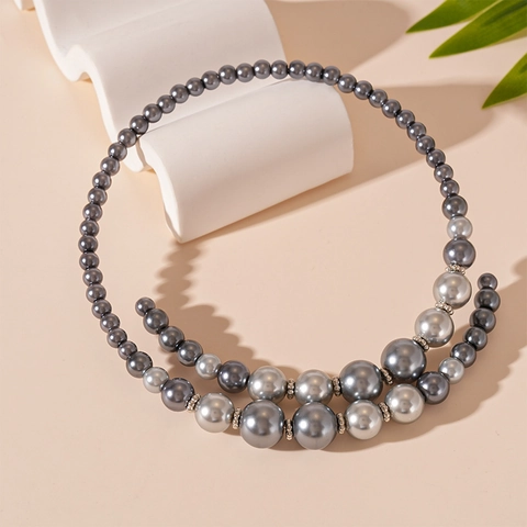 Vintage Grau Gradient Glasperlen Offener Halsreif Für Frauen Elegantes Mehrlagiges Halsband Legierung Strass