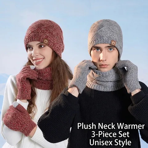 Winter Beanie Hat And Scarf And Gloves Acrylic Knit Fleece Lined Touch Screen Thermal Warm For Men Women Mixed Color