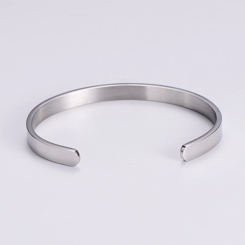 Minimalist Stainless Steel Cuff Bracelet Simple C Shaped Open Adjustable Polished Bangle Jewelry For Men Women