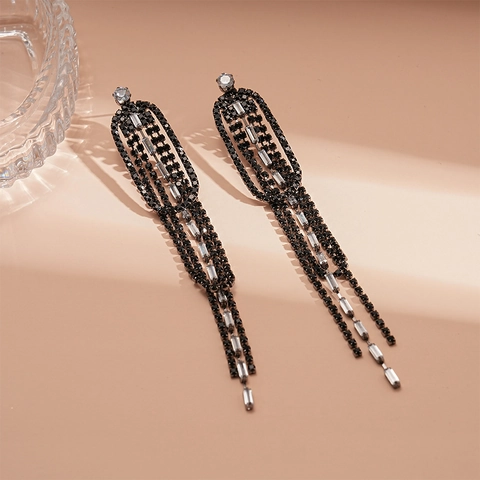 Lange Quasten Ohrhänger Strass Geometrisch Oval Kupfer Mit Silver Earring Post Für Damen Elegant Luxus