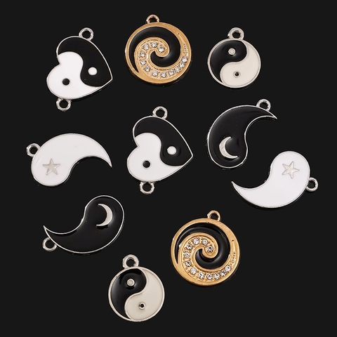Yin Yang Tai Chi Bedels Hangers Legering Emaille DIY Sieraden Maken Hart Rond Ster Maan Zwart Wit Vintage Stijl