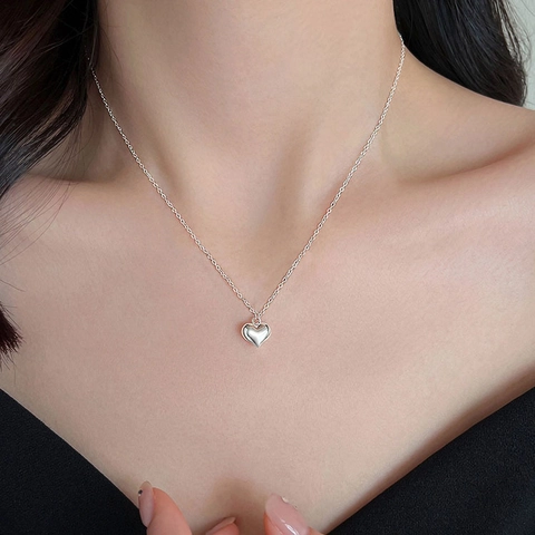 925 Sterling Silver Heart Pendant Necklace High Polished Minimalist Romantic Love Jewelry For Women