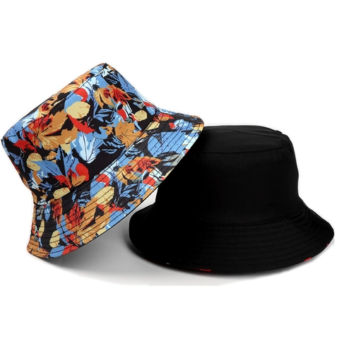 Reversible Bucket Hat Cotton Polyester Maple Leaf Print Solid Color Wide Brim Sun Protection Casual For Women