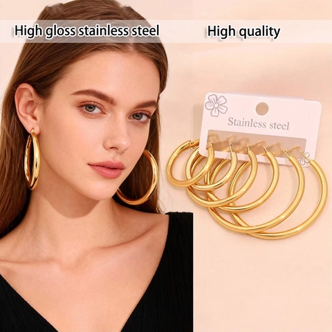 Orecchini A Cerchio Dorati In Acciaio Inossidabile Lucido Ipoallergenico Gioielli Minimalisti Geometrici Da Donna