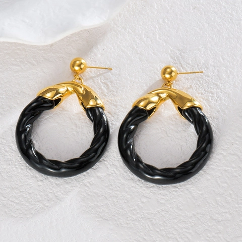 Boucles d'Oreilles Créoles en Acier Inoxydable et Acrylique Torsadé pour Femme Bijoux Géométriques Ronds Plaqué Or