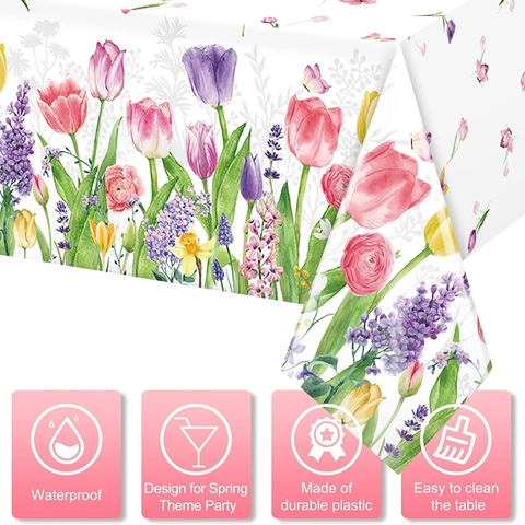 Tulip Blumen Einweg Kunststoff Tischdecke Wasserdicht Rechteckig Frühling Schmetterling Druck Für Geburtstag Muttertag