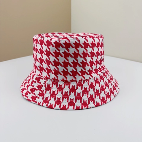 Omkeerbare Vissershoed Met Houndstooth Patroon Katoen Polyester Zonbescherming Outdoor Vintage Mode Vrouwen Mannen