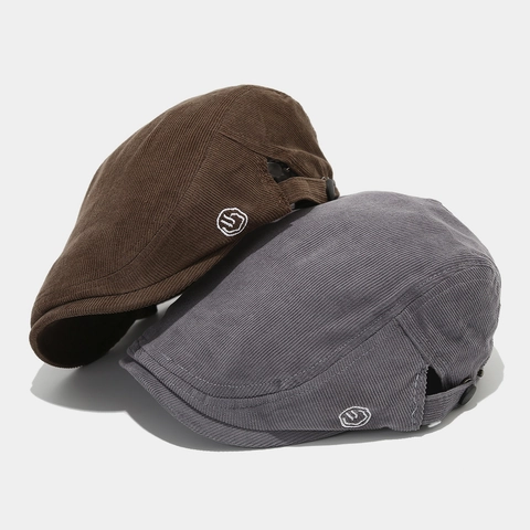 Berretto Piatto Retro In Velluto A Coste Per Uomo Donna Cappello Ivy Regolabile Con Ricamo Vintage Casual Newsboy