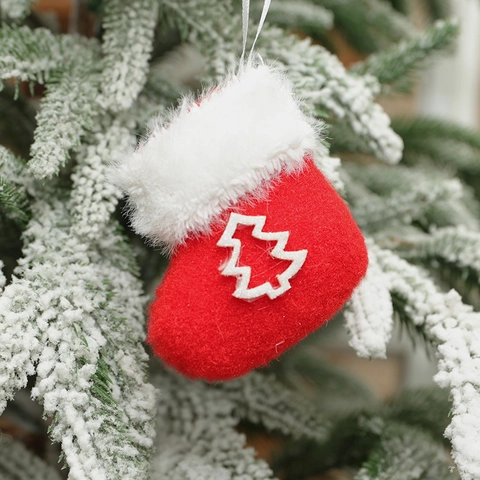 Mini Christmas Stocking Ornaments With Snowflake Star And Christmas Tree Patterns Red Felt And White Faux Fur Hanging