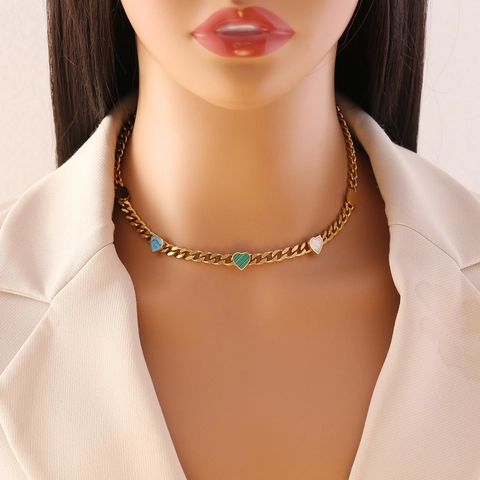 Collar De Acero Inoxidable De Moda Colgante De Corazón Estrella Mariposa De Esmalte Colorido Cadena De Clavícula Chapada En Oro