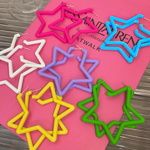 Pendientes De Aro De Estrella De Acrílico Mate Con Poste De Plata De Ley 925 Estilo Dopamina Colorido Para Mujeres