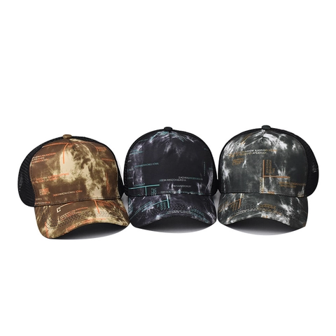 Gorra De Camionero Tie-Dye Malla Trasera Béisbol Estampado De Letras Ajustable Streetwear Sombrero De Sol