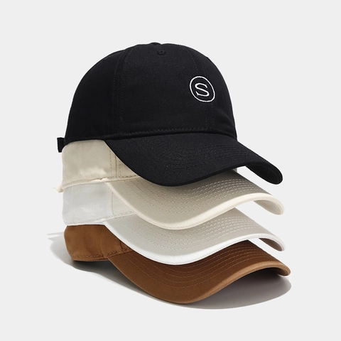 Baseball Cap Pure Cotton Twill Letter S Embroidered Adjustable Curved Brim Casual Sporty Sun Hat Men Women