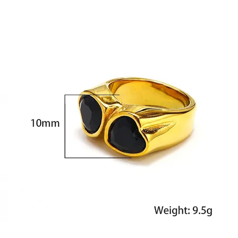Double Heart Gemstone Ring Stainless Steel Two Tone Gold Plated Thick Band Vintage Toi Et Moi Jewelry For Women