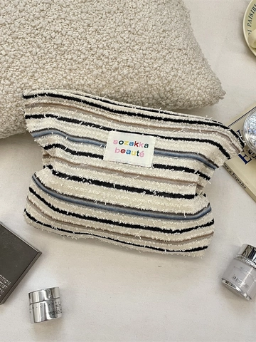Gestreifte Kosmetiktasche Und Lippenstiftbeutel Große Kapazität Make-up Organizer Tragbar Reise Täglicher Gebrauch Damen