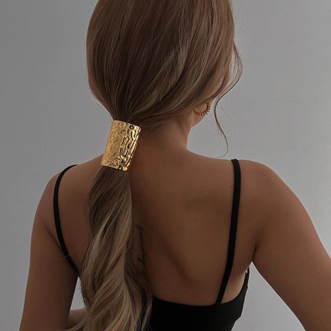 Hammered Metal Ponytail Cuff Hair Tie Elastic Band Retro Minimalist Hair Accessory For Women