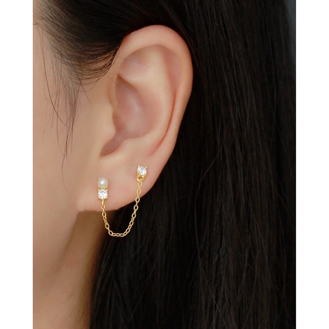 Orecchini A Catena A Doppio Foro Stile Francese Con Perla Artificial Finta Zircone E Perno In Argento Sterling 925
