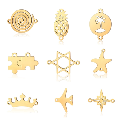 Stainless Steel DIY Charms Pendants Hollow Infinite Palm Tree Crown Star Heart Puzzle Jewelry Making Connectors Accessories