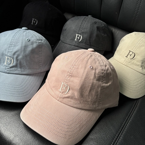 Washed Cotton Baseball Cap Vintage Letter FD Embroidery Soft Top Adjustable Casual Outdoor Sun Hat For Women Men