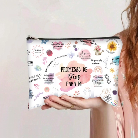 Canvas Cosmetic Bag Zipper Toiletry Pouch Travel Makeup Organizer For Women Teacher Gift Inspirational Printed Bag