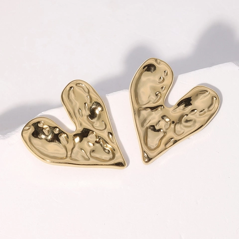 Orecchini A Lobo A Cuore Acciaio Inossidabile Trama Martellata Irregolare Metallo Fuso Gioielli Di Moda Minimalisti Per Donne Ragazze