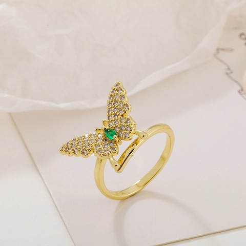 Elegant Butterfly Open Ring For Women Copper Micro Inlaid Zirconia Adjustable Finger Ring Personalized European Style Fashion Jewelry Gift