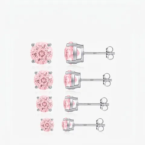 Round Pink Cubic Zirconia Stud Earrings With 925 Sterling Silver Earring Post Elegant Minimalist Jewelry For Women