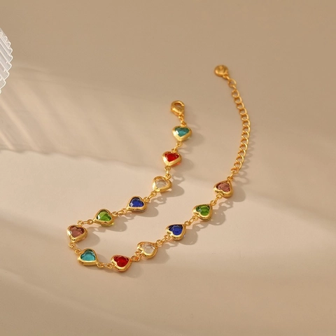Pulsera De Cobre Con Corazón Y Mariposa Colorida Para Mujer Estilo Dulce Joyería Ajustable Con Perla Artificial De Cristal
