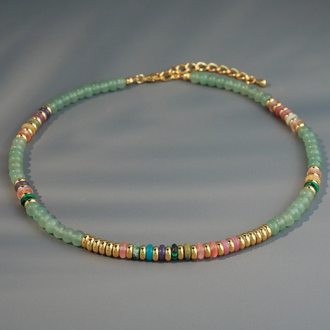 Handgemaakte Kleurrijke Natuursteen Kralen Halsketting Koper Verguld Mode Sieraden Sleutelbeen Ketting Cadeau Voor Dames
