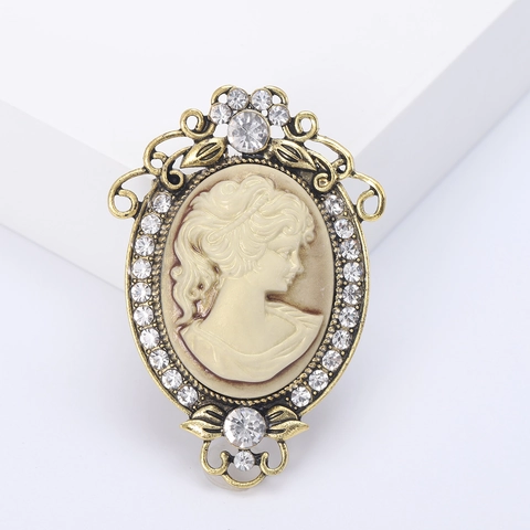 Spilla Cammeo Vintage da Donna Lusso Lega Strass Ritratto Spilla Antico Oro Argento Rilievo Moda Gioielli Accessori