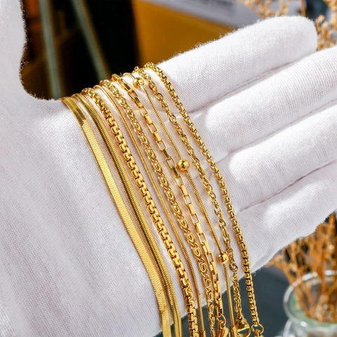 Fashion 18K Gold Plated Stainless Steel Chain Bracelets For Women Men Geometric Snake Box Curb Link Bracelet Jewelry Gift
