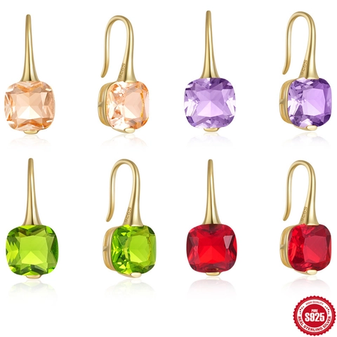 Luxury S925 Sterling Silver Square Zirconia Dangle Earrings For Women Gold Plated Minimalist Geometric Drop Earrings Jewelry