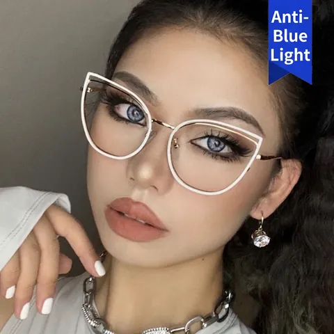 Cat Eye Glasses Frame Metal Anti Blue Light Filter Eyeglasses Fashion Retro Clear Lens For Women Lightweight