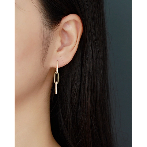 Vintage 925 Sterling Silver Geometric Chain Link Drop Earrings For Women Rhinestone Inlaid Light Luxury Fashion Jewelry Accessories