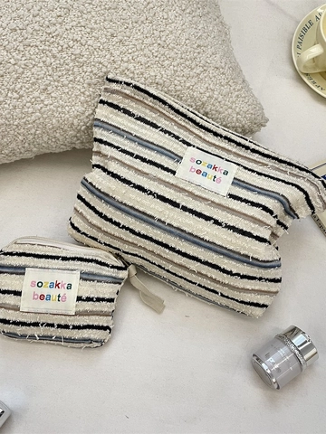 Gestreifte Kosmetiktasche Und Lippenstiftbeutel Große Kapazität Make-up Organizer Tragbar Reise Täglicher Gebrauch Damen